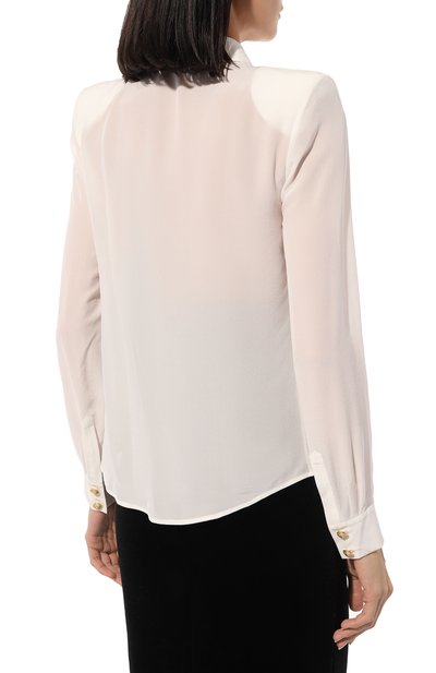 Шелковая рубашка BALMAIN молочного цвета по цене 99000 руб., арт. AF0HS050SB66, фото 4 Шелковая рубашка BALMAIN, арт. AF0HS050SB66, фото 4