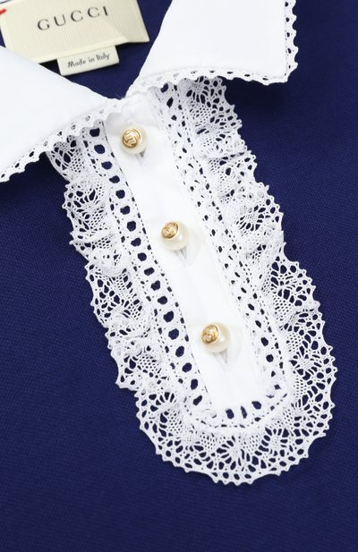 Хлопковое платье с кружевной отделкой и плиссированной юбкой GUCCI, арт. 458306/X5N21, фото 3