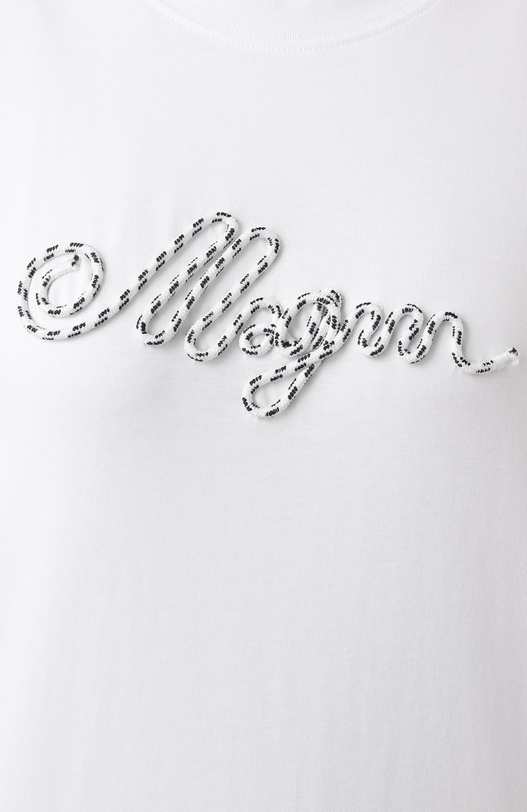 Женская хлопковая футболка MSGM белого цвета, арт. 3841MDM130/257097 | Фото 6 (Длина (для топов): Стандартные; Драгоценные камни: Проставлено; Рукава: Короткие; Материал сплава: Проставлено; Принт: Без принта; Стили: Кэжуэл; Материал внешний: Хлопок)