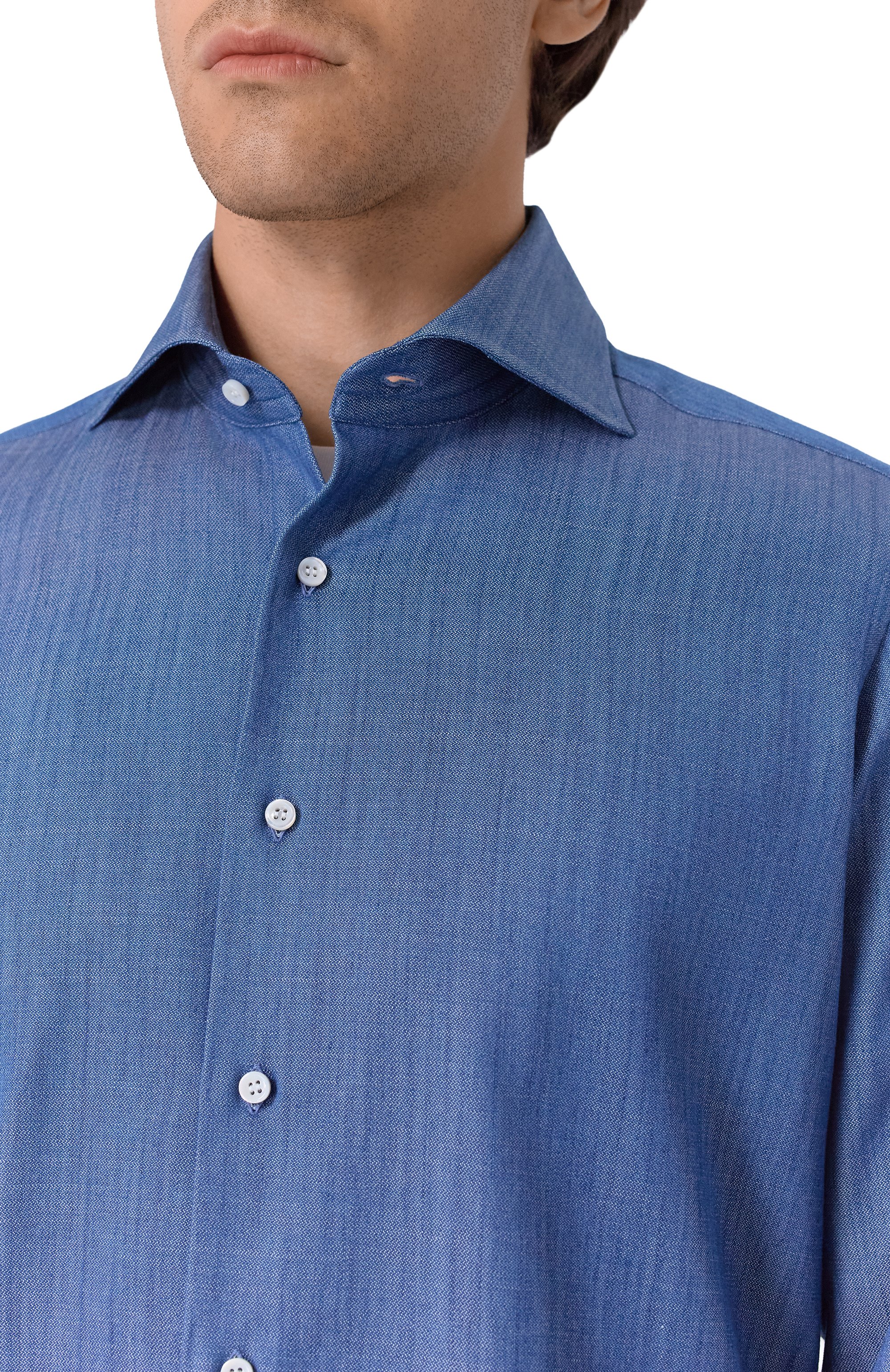 Хлопковая рубашка MVST синего цвета по цене 69950 руб., арт. M0RBIDA/NIZZA/SP0RT/621-JAPANESE DENIM, фото 5 Хлопковая рубашка MVST, арт. M0RBIDA/NIZZA/SP0RT/621-JAPANESE DENIM, фото 5