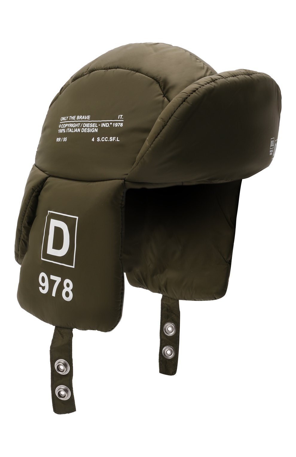 Шапка-ушанка DIESEL зеленого цвета по цене 4725 руб., арт. J00361-KXB9C, фото 1 Шапка-ушанка DIESEL, арт. J00361-KXB9C, фото 1