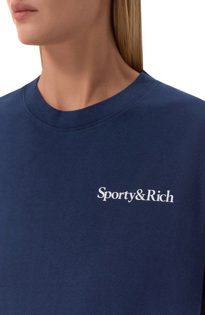 Хлопковая футболка SPORTY AND RICH синего цвета по цене 12150 руб., арт. T0119712300BL132, фото 5 Хлопковая футболка SPORTY AND RICH, арт. T0119712300BL132, фото 5