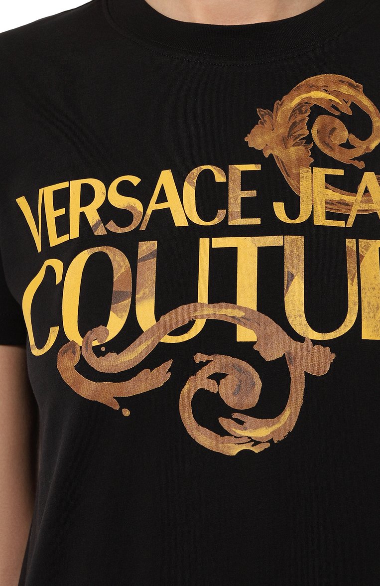 Женская хлопковая футболка VERSACE JEANS COUTURE черного цвета, арт. 76HAHG00/CJ00G | Фото 5 (Длина (для топов): Стандартные; Рукава: Короткие; Материал внешний: Хлопок; Стили: Кэжуэл; Принт: С принтом)