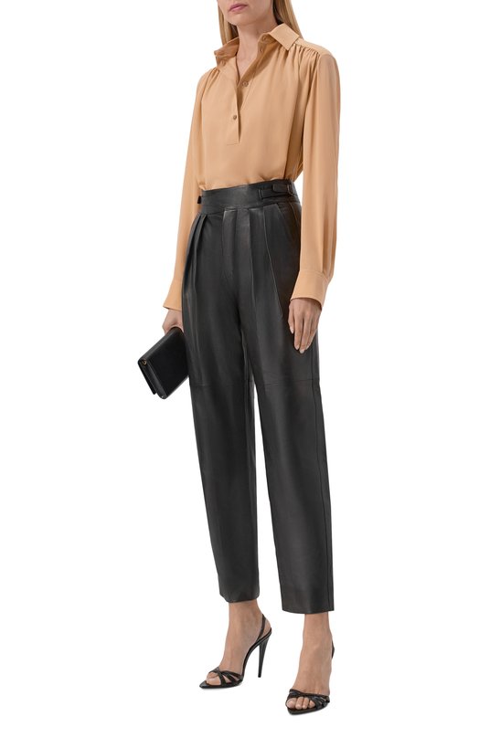 Кожаные брюки Saint Laurent 858508/Y50A2 Чёрный  858508/Y50A2 Фото 2