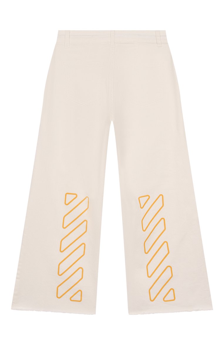Детские джинсы OFF-WHITE молочного цвета, арт. 0GYB002S25DEN001/4-12 | Фото 2 (Автоматизация состава: Проставлено; Материал внешний: Хлопок; Нос: Не проставлено; Детали: Однотонный; Ростовка одежда: 8 лет | 128 см, 12 лет | 152 см, 6 лет | 116 см)
