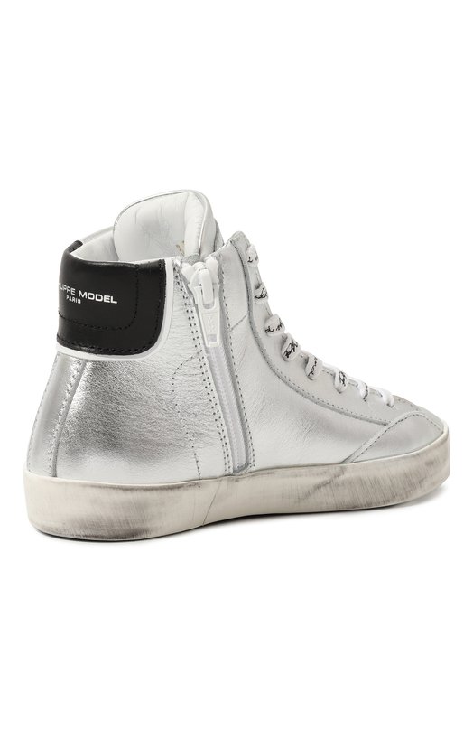 Высокие кеды из кожи Philippe Model Junior Серебряный, фото 3