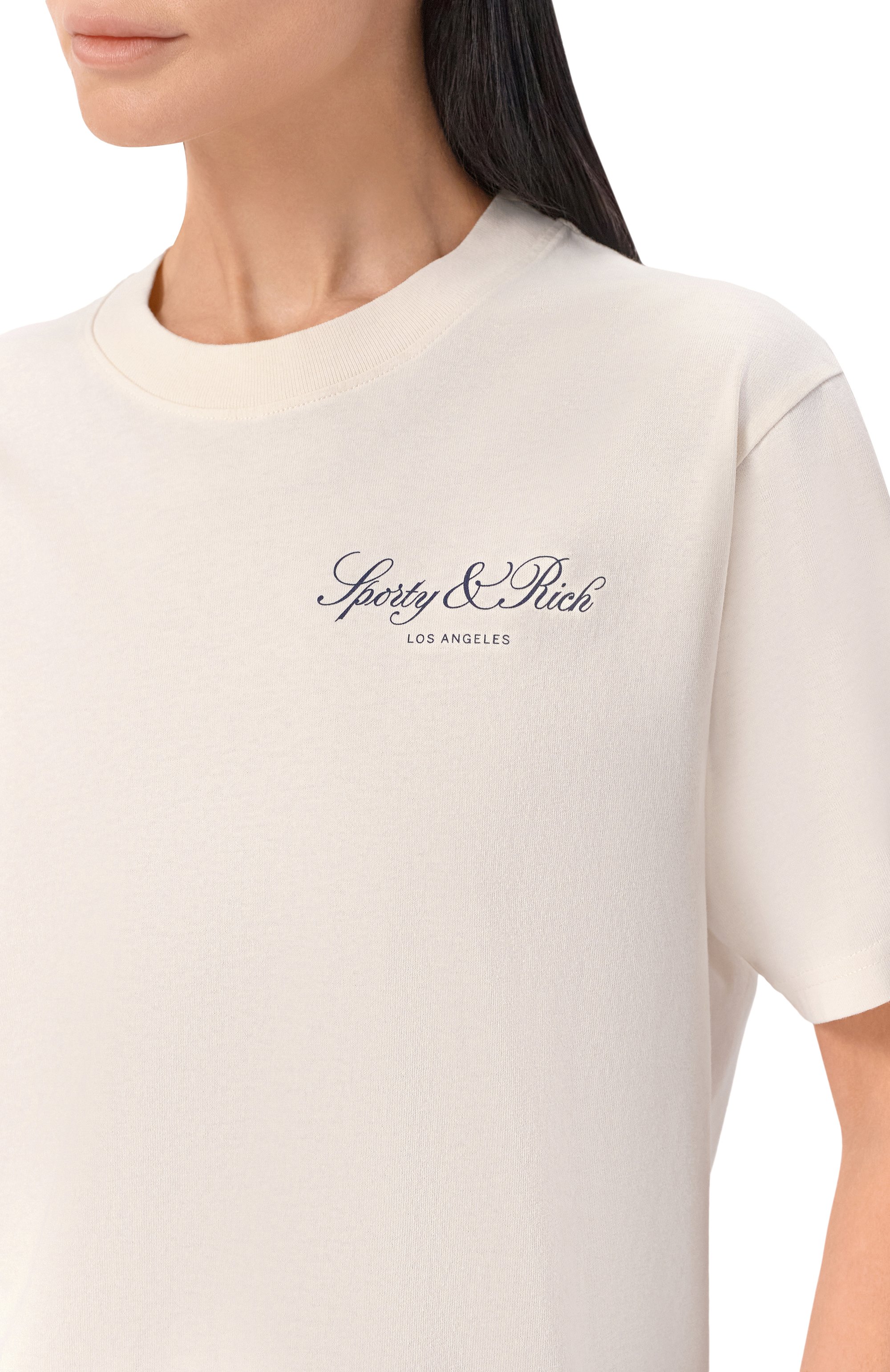 Хлопковая футболка SPORTY AND RICH кремового цвета по цене 12150 руб., арт. T011976269WH37, фото 5 Хлопковая футболка SPORTY AND RICH, арт. T011976269WH37, фото 5