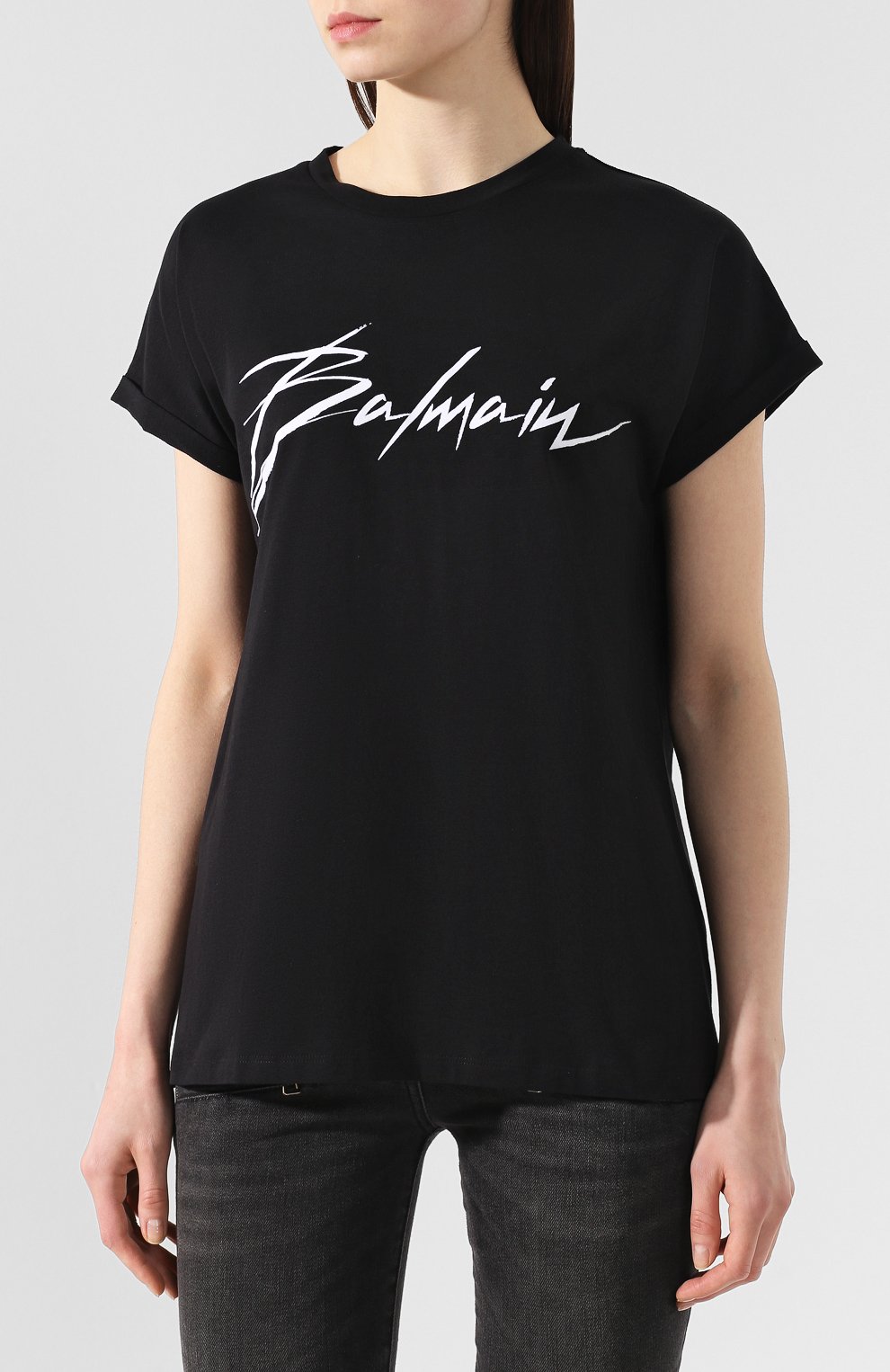 Хлопковая футболка BALMAIN черного цвета по цене 42050 руб., арт. RF11070/I043, фото 3 Хлопковая футболка BALMAIN, арт. RF11070/I043, фото 3