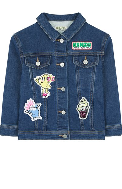 Джинсовая куртка с аппликациями KENZO синего цвета по цене 10450 руб., арт. KL41008/3A-6A, фото 1 Джинсовая куртка с аппликациями KENZO, арт. KL41008/3A-6A, фото 1
