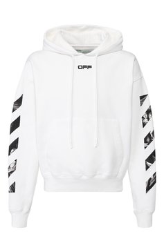 Мужской хлопковое худи OFF-WHITE белого цвета, арт. 0MBB037S20E300050188 | Фото 1 (Материал внешний: Хлопок; Рукава: Длинные; Длина (для топов): Стандартные; Мужское Кросс-КТ: Худи-одежда; Принт: С принтом; Драгоценные камни: Проставлено; Материал сплава: Проставлено; Стили: Кэжуэл)