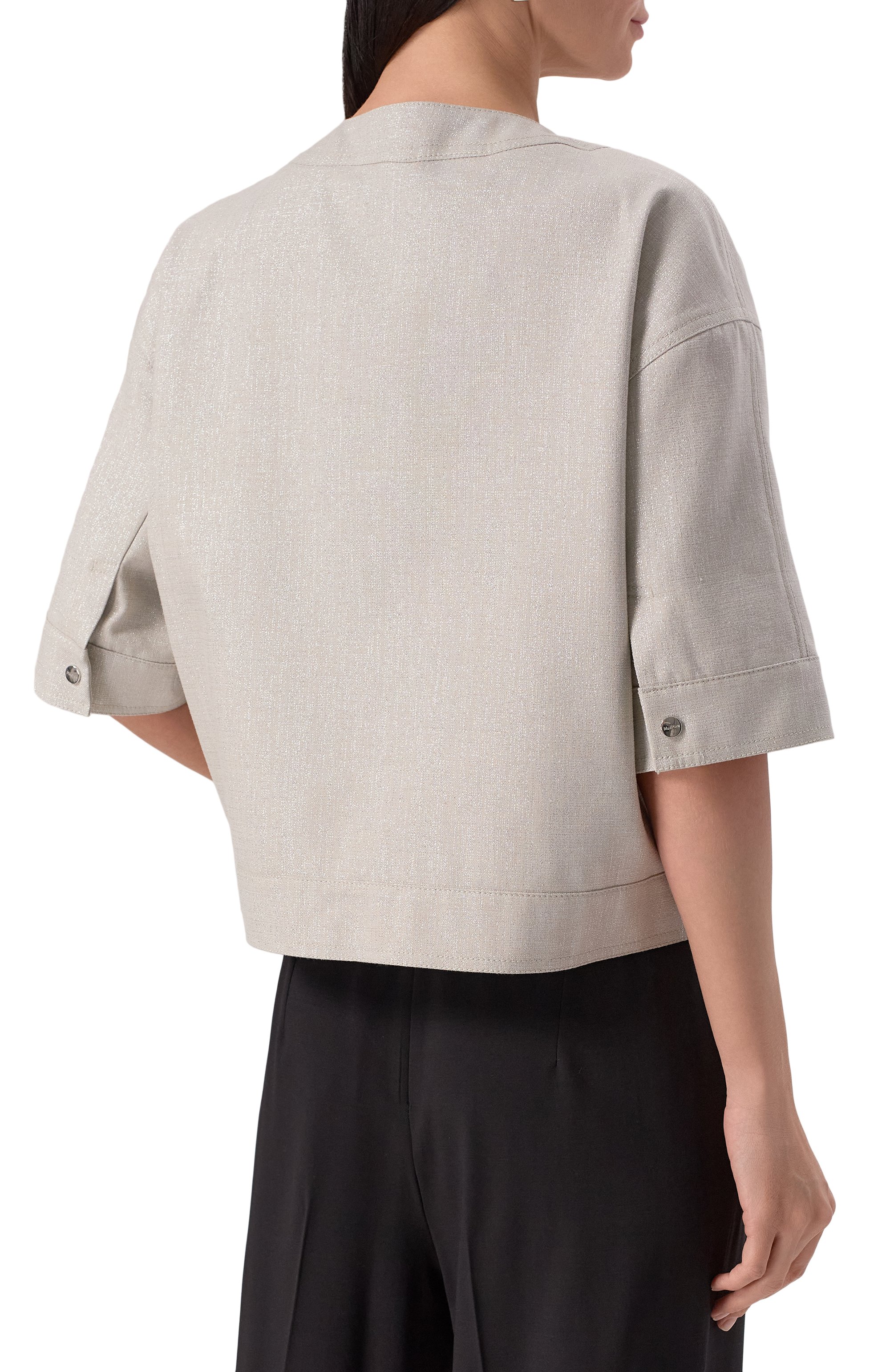 Жакет из хлопка и льна MAX MARA STUDIO серого цвета по цене 79950 руб., арт. AGILE, фото 4 Жакет из хлопка и льна MAX MARA STUDIO, арт. AGILE, фото 4