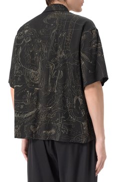 Мужская рубашка из вискозы DOMREBEL черного цвета, арт. UT0PIA/CAMP C0LLAR SHIRT | Фото 4 (Материал сплава: Проставлено; Драгоценные камни: Проставлено; Длина (для топов): Стандартные; Материал внешни�й: Вискоза; Стили: Кэжуэл; Случай: Повседневный; Воротник: Отложной; Принт: С принтом; Рукава: Короткие)