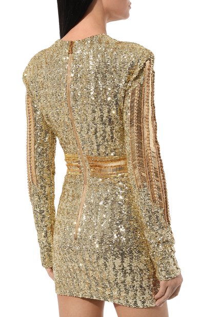 Платье BALMAIN золотого цвета по цене 755000 руб., арт. AF1R9335PB51, фото 4 Платье BALMAIN, арт. AF1R9335PB51, фото 4