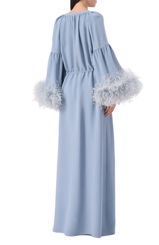 Шелковое платье с отделкой перьями Valentino 8B3VDMZ0/1MM Голубой  8B3VDMZ0/1MM Фото 3