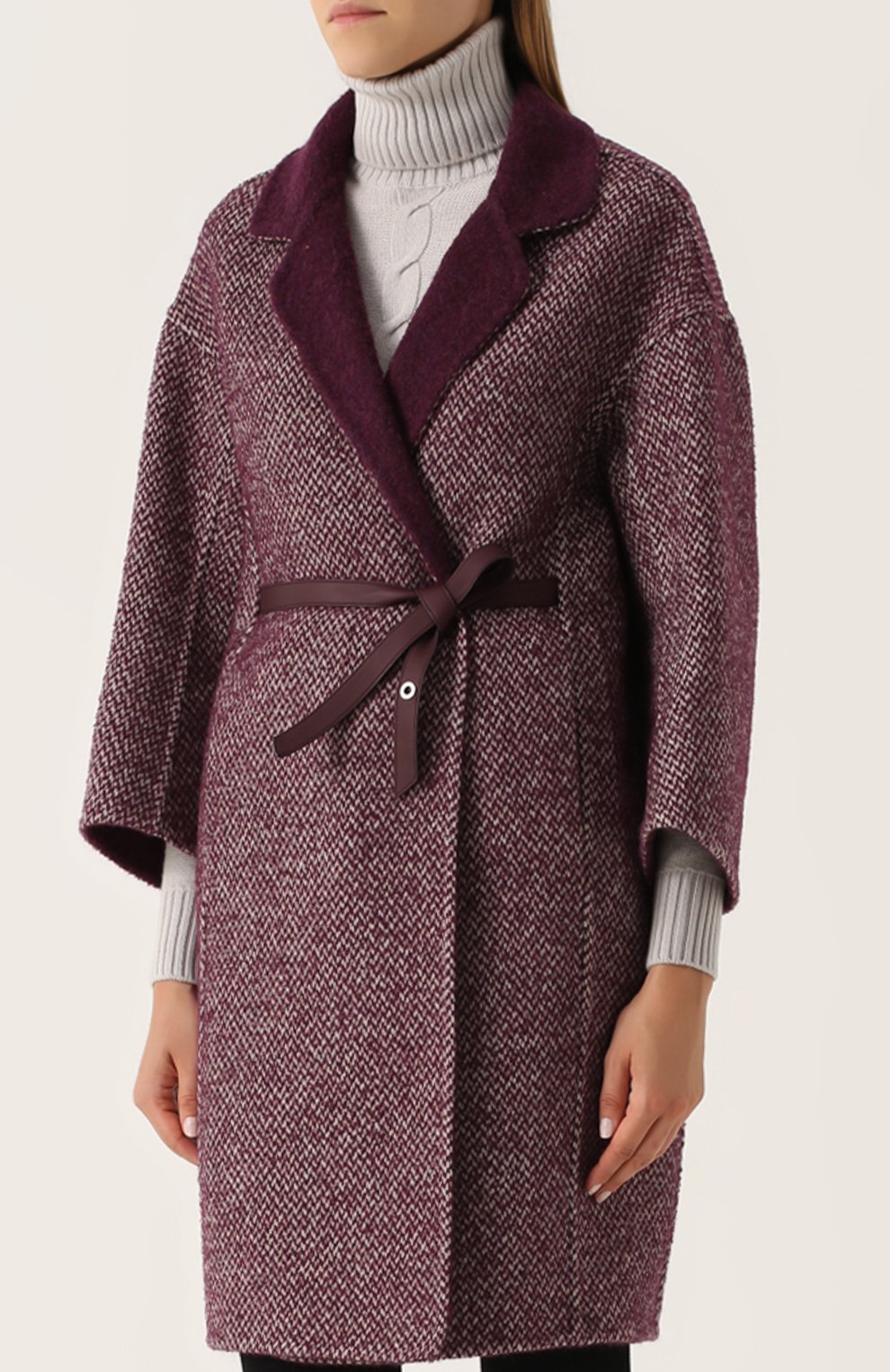 Шерстяное пальто с поясом LORO PIANA бордового цвета по цене 260500 руб., арт. FAG3273, фото 3 Шерстяное пальто с поясом LORO PIANA, арт. FAG3273, фото 3