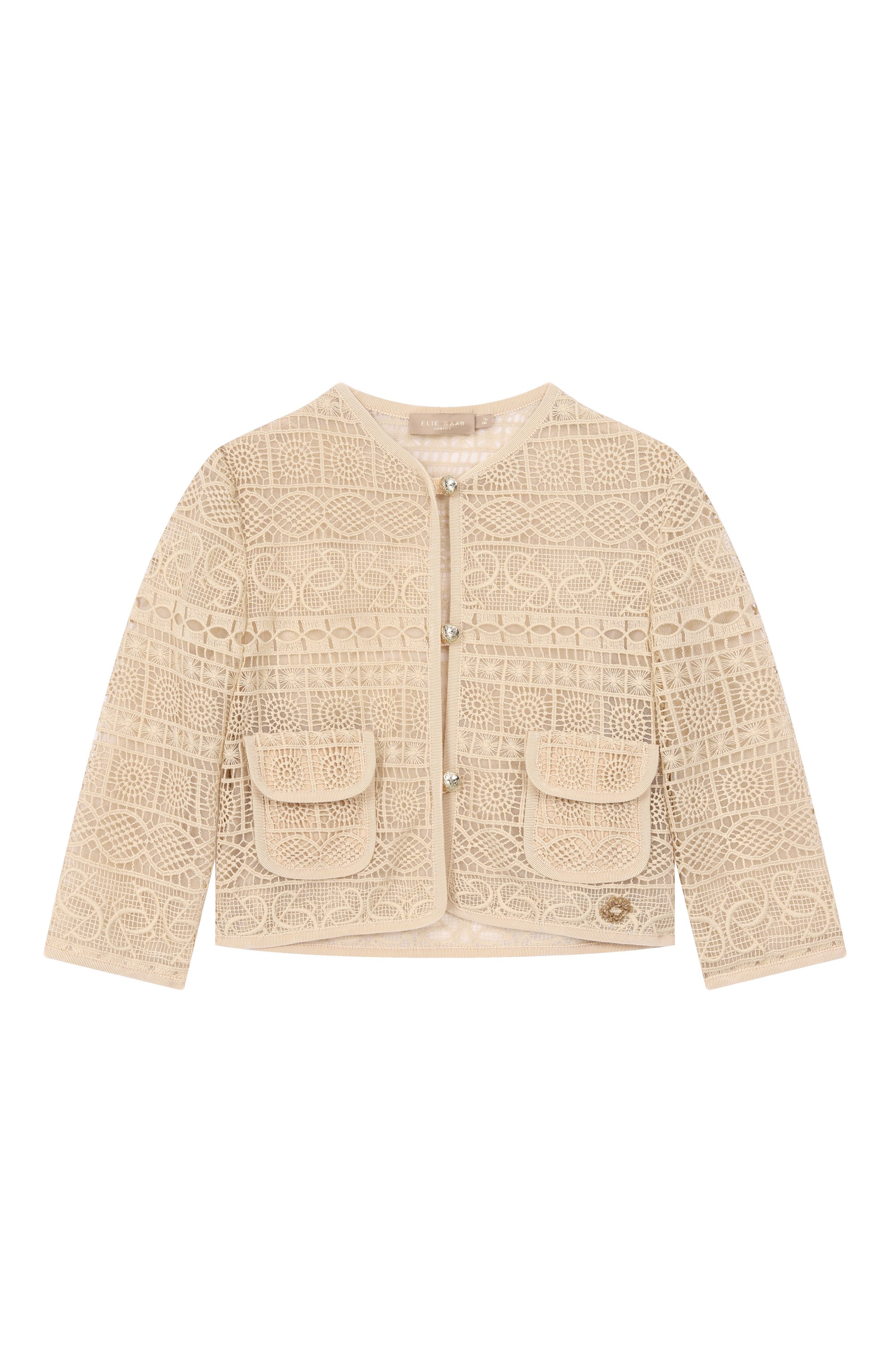 Жакет ELIE SAAB JUNIOR светло-бежевого цвета по цене 56650 руб., арт. EFGC015/TS1124_001, фото 1 Жакет ELIE SAAB JUNIOR, арт. EFGC015/TS1124_001, фото 1