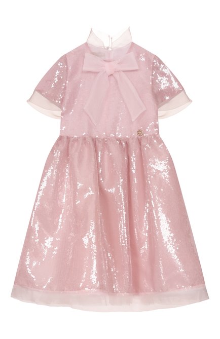 Детское платье ELIE SAAB JUNIOR светло-розового цвета, арт. EFAB055 LU TS0991 | Фото 1 (Материал сплава: Проставлено; Рукава: Короткие; Драгоценные камни: Проставлено; Материал внешний: Синтетический материал)