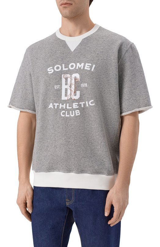 Футболка из хлопка и льна Brunello Cucinelli MR8313378G Серый  MR8313378G Фото 3