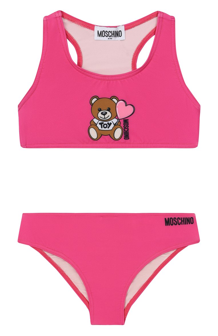 Детского раздельный купальник MOSCHINO фуксия цвета, арт. HAL00P/LKA00/10-14 | Фото 1 (Материал внешний: Синтетический материал; Нос: Не проставлено; Принт: С принтом; Девочки Кросс-КТ: Купальники-пляж; Тематический товар: Teddy Bear; Ростовка одежда: 10 - 11 лет | 140 - 146см, 12 лет | 152 см)