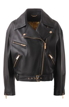 Женская кожаная куртка VERSACE черного цвета, арт. 1010545/1A10118 | Фото 1 (Рукава: Длинные; Длина (верхняя одежда): Короткие; Материал подклада: Синтетический материал; Материал внешний: Натуральная кожа; Драгоценные камни: Проставлено; Материал сплава: Проставлено; Кросс-КТ: Куртка, Легкие; Стили: Кэжуэл; Женское Кросс-КТ: Замша и кожа)