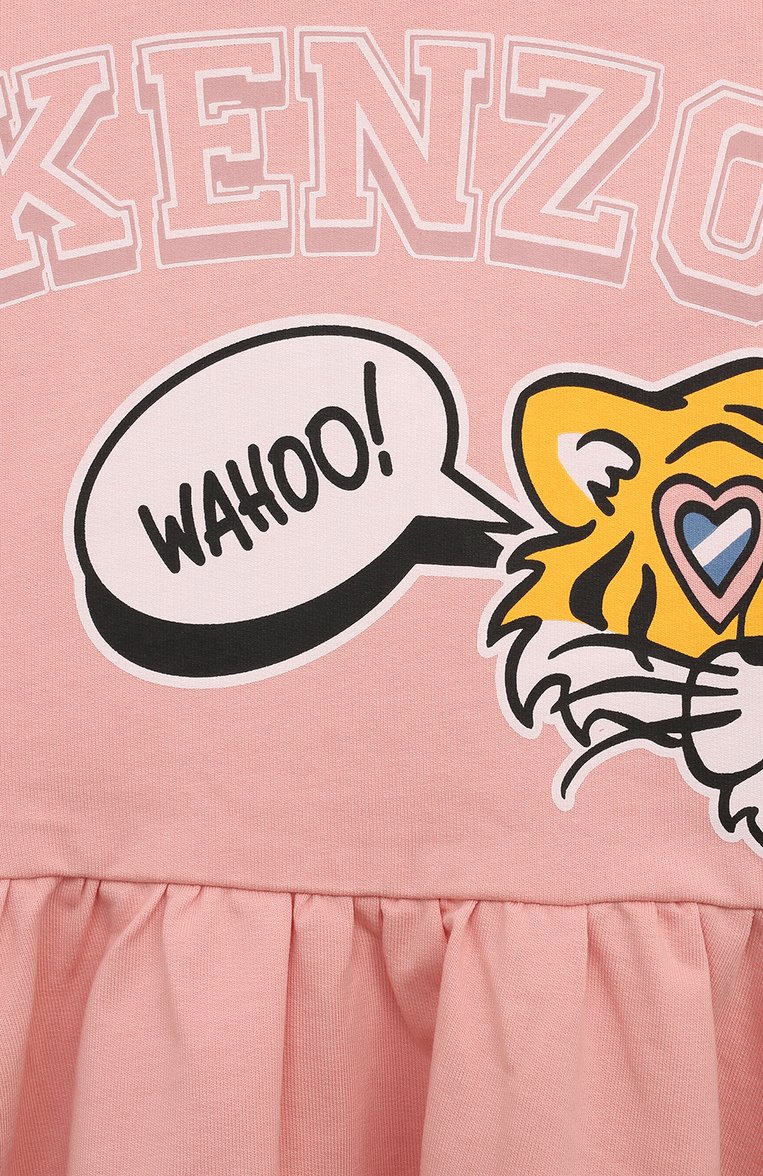 Детское хлопковое платье KENZO розового цвета, арт. K60207/3-5 | Фото 3 (Рукава: Короткие; Драгоценные камни: Проставлено; Материал внешний: Хлопок; Материал сплава: Проставлено; Девочки Кросс-КТ: Платье-одежда; Случай: Повседневный; Ростовка одежда: 24 мес | 92 см, 4 года | 104 см)