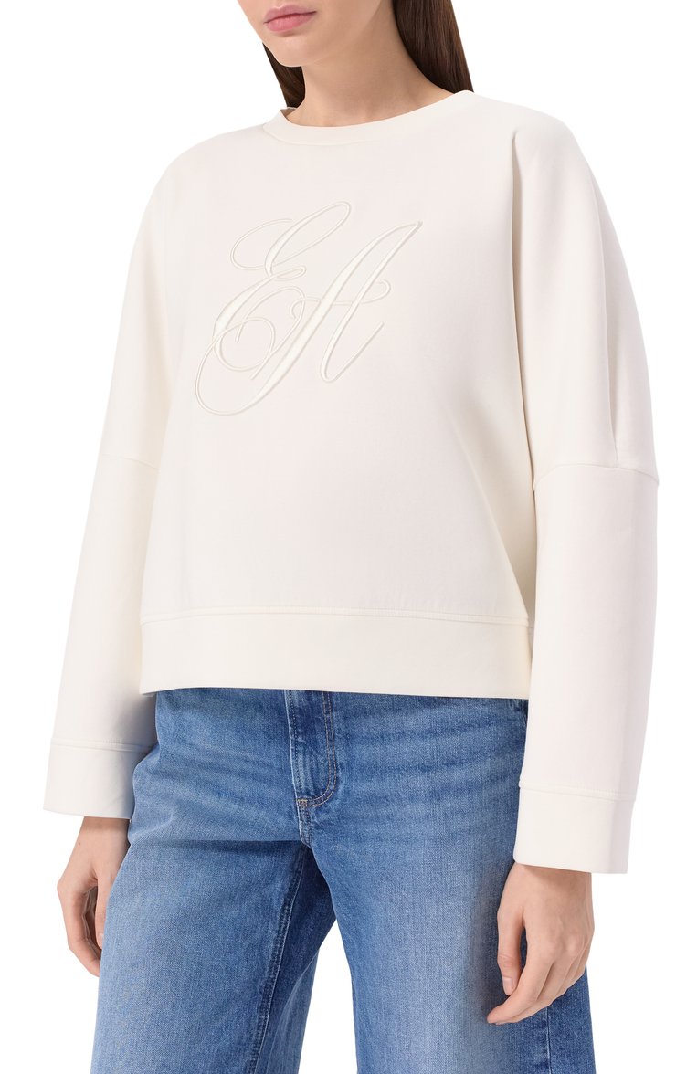 Женский хлопковый свитшот EMPORIO ARMANI белого цвета, арт. EW000482/AF10002 | Фото 3 (Материал внешний: Хлопок; Рукава: Длинные; Длина (для топов): Стандартные; Женское Кросс-КТ: Свитшот-одежда; Стили: Спорт-шик)
