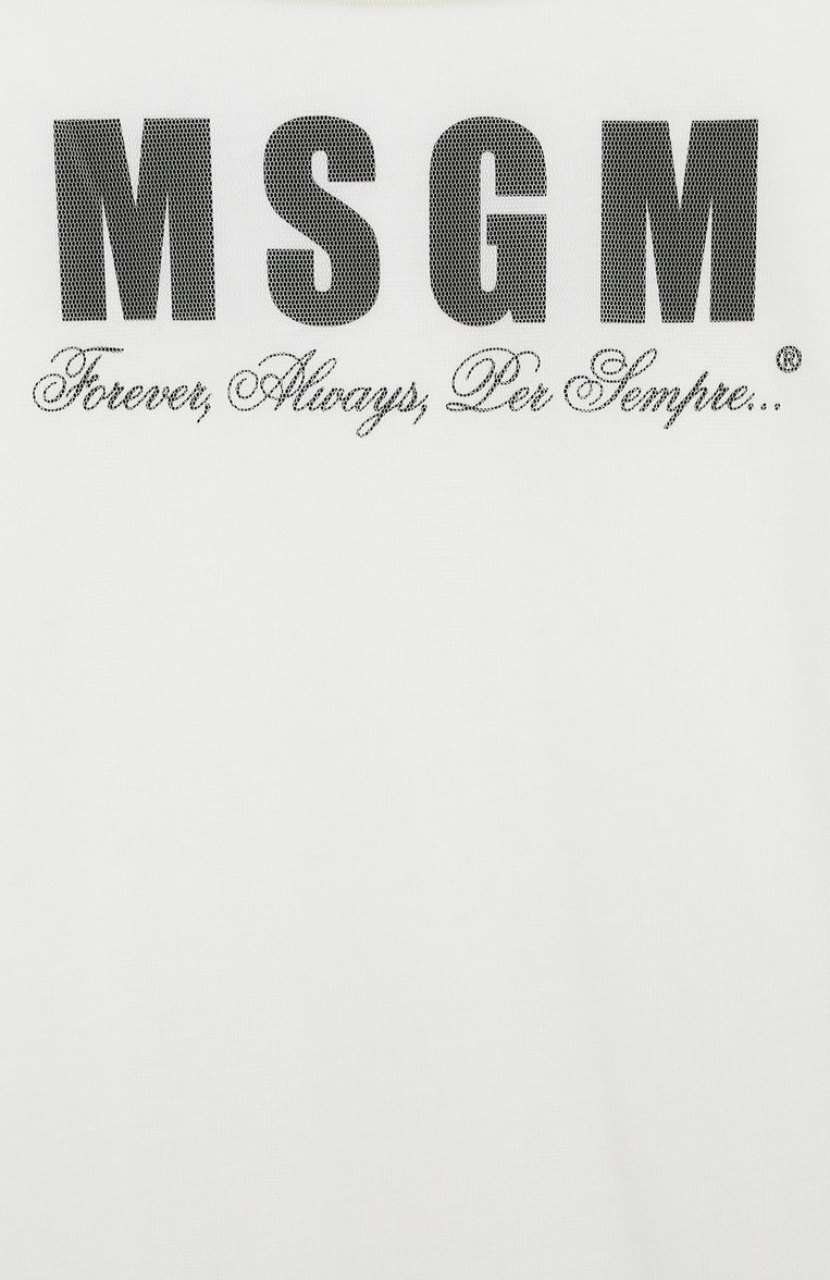 Детское хлопковое платье MSGM KIDS белого цвета, арт. S4MSJGDR125 | Фото 3 (Рукава: Короткие; Материал внешний: Хлопок; Девочки Кросс-КТ: Платье-одежда; Случай: Повседневный; Ростовка одежда: 6 лет | 116 см, 8 лет | 128 см, 10 - 11 лет | 140 - 146см, 12 лет | 152 см, 16 лет | 164 см)