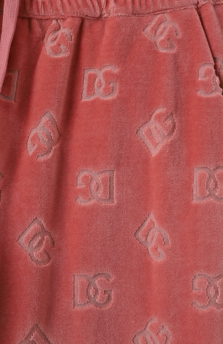 Детские велюровые брюки DOLCE & GABBANA темно-розового цвета, арт. L5JPF8/FJ7DL/8-14 | Фото 3 (Нос: Не проставлено; Материал сплава: Проставлено; Случай: Повседневный; Материал внешний: Хлопок; Ростовка одежда: 8 лет | 128 см, 13 - 15 лет | 158 см, 10 - 11 лет | 140 - 146см, 16 лет | 164 см)