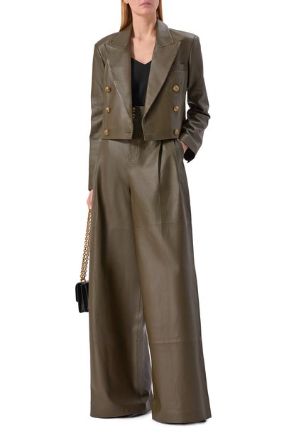 Кожаные брюки ZIMMERMANN хаки цвета по цене 397500 руб., арт. 5619PF251, фото 2 Кожаные брюки ZIMMERMANN, арт. 5619PF251, фото 2