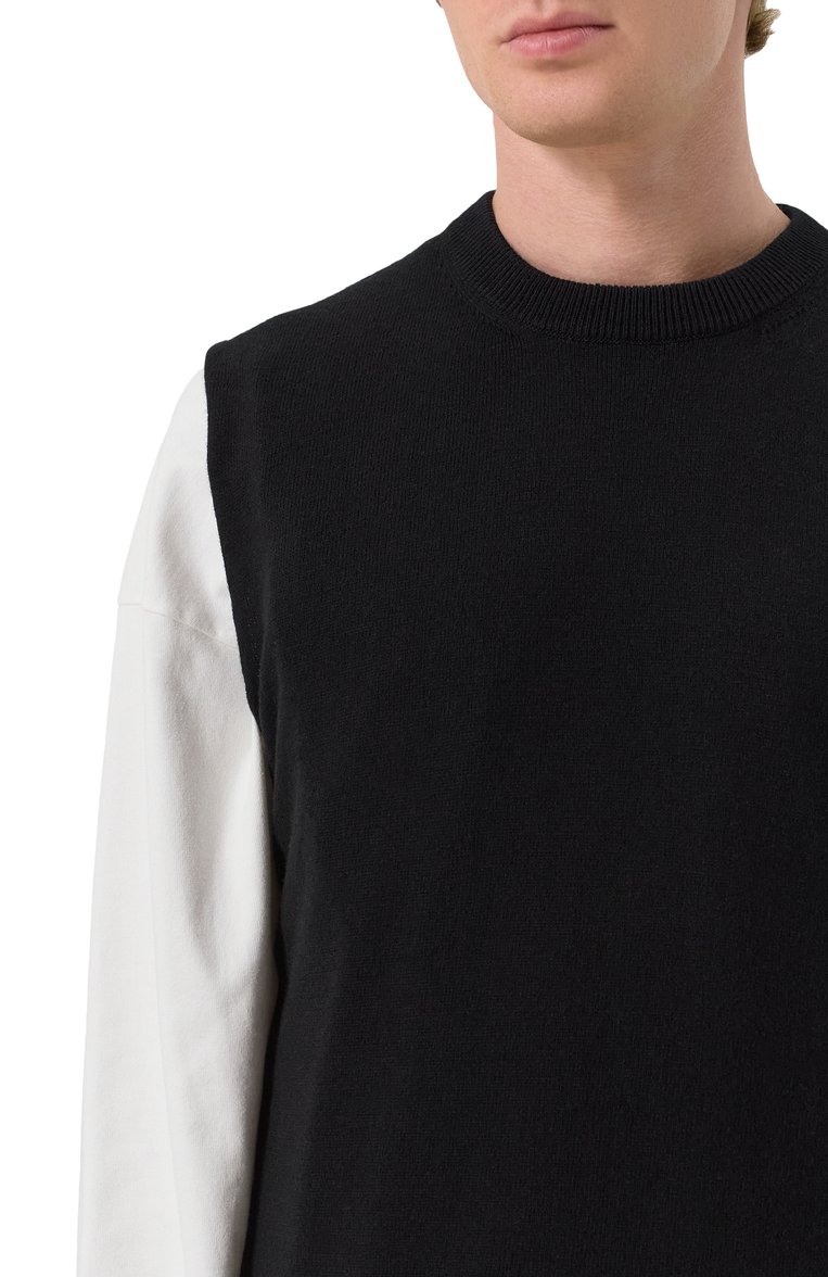 Мужской жилет из кашемира и хлопка JIL SANDER черного цвета, арт. J23FB0101/J13271 | Фото 5 (Материал внешний: Шерсть, Кашемир, Хлопок; Длина (верхняя одежда): Короткие; Мужское Кросс-КТ: Жилет-одежда; Стили: Минимализм)