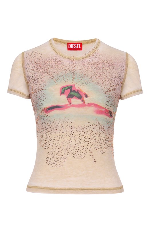 Футболка с отделкой стразами Diesel A21826/0PLBQ Бежевый A21826/0PLBQ