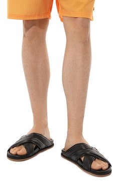 Мужские кожаные шлепанцы SANTONI черного цвета, арт. MCEG18089HV6MTZ8N01 | Фото 3 (Материал внутренний: Натуральная кожа; Материал сплава: Проставлено; Нос: Не проставлено)