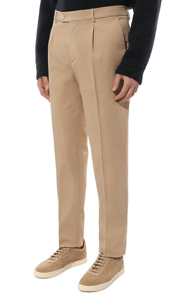 Мужские хлопковые брюки BRUNELLO CUCINELLI бежевого цвета, арт. M289LE1450 | Фото 3 (Длина (брюки, джинсы): Стандартные; Материал внешний: Хлопок; Случай: Повседневный; Стили: Кэжуэл; Автоматизация ТО: Проставлено; Автоматизация состава: Проставлено)
