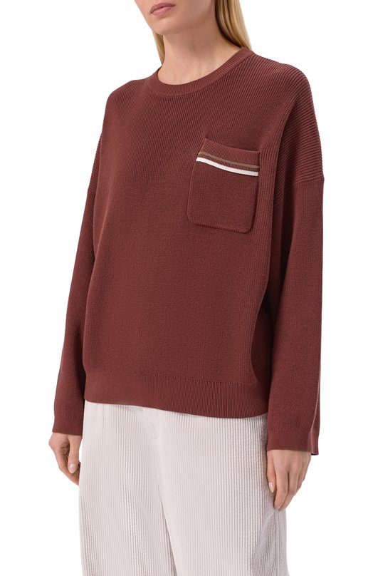Хлопковый свитер Brunello Cucinelli M19253200 Бордовый  M19253200 Фото 3