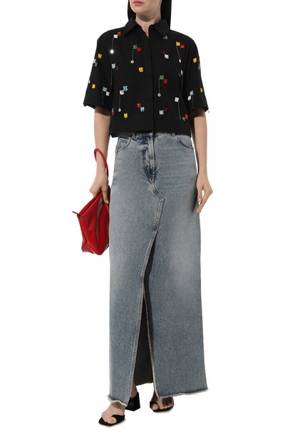 Хлопковая рубашка MSGM черного цвета по цене 49100 руб., арт. 3642MDE182/247475, фото 2 Хлопковая рубашка MSGM, арт. 3642MDE182/247475, фото 2