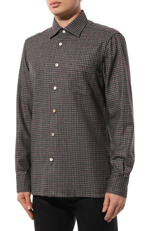 Рубашка из шерсти и шелка Kiton UMCNERK0143C01 Серый  UMCNERK0143C01 Фото 3