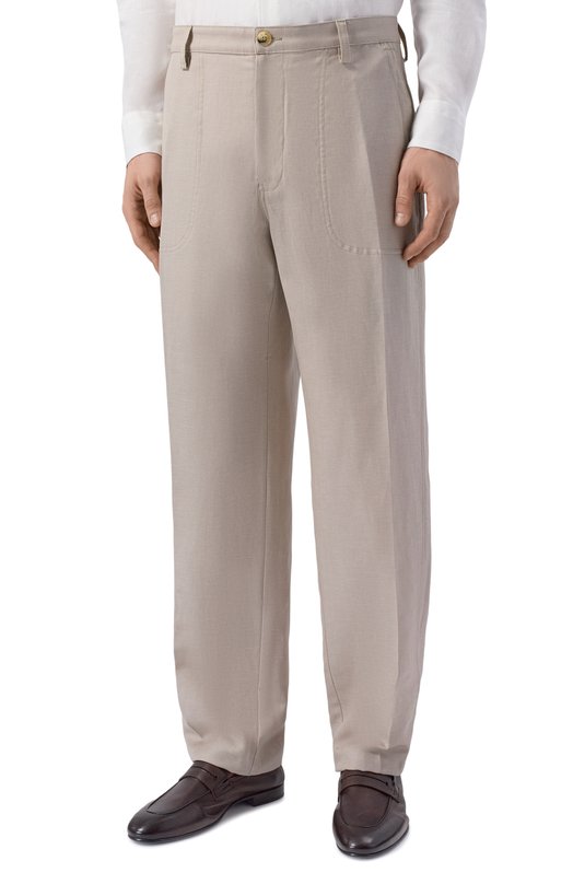 Брюки из шерсти и льна Canali U91810/AV05972 Бежевый  U91810/AV05972 Фото 3