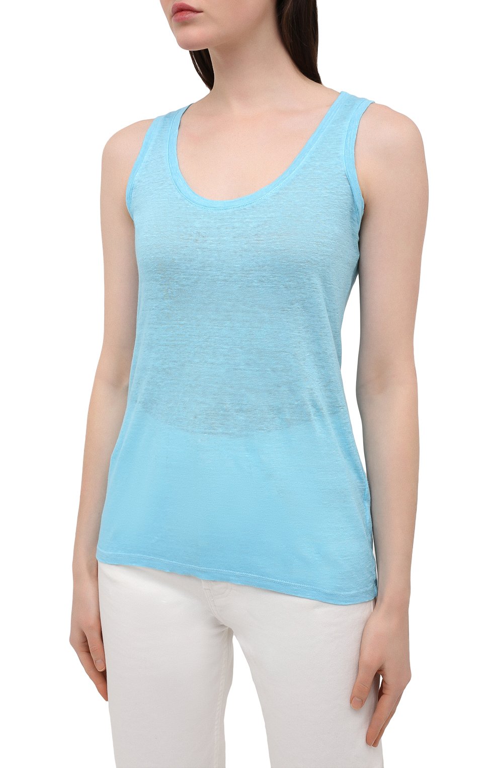 Льняная майка 120% LINO голубого цвета по цене 14650 руб., арт. T0W7753/B568/S00, фото 3 Льняная майка 120% LINO, арт. T0W7753/B568/S00, фото 3