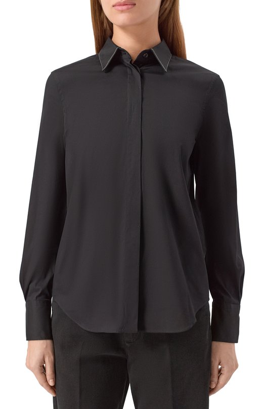 Хлопковая рубашка Brunello Cucinelli MP091MA606 Чёрный  MP091MA606 Фото 3