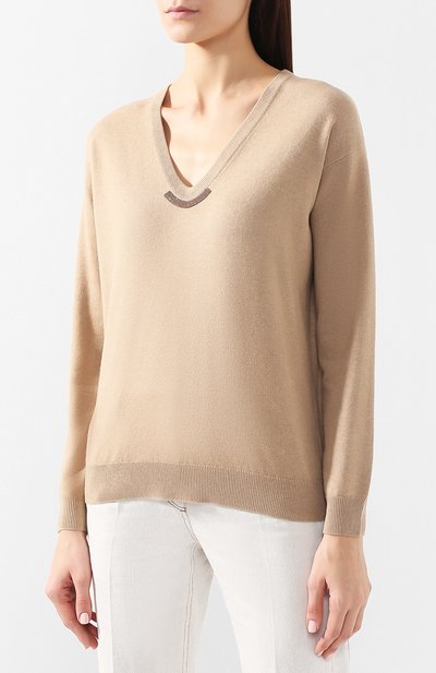 Пуловер из смеси шерсти и кашемира BRUNELLO CUCINELLI бежевого цвета по цене 140500 руб., арт. M16166702, фото 3 Пуловер из смеси шерсти и кашемира BRUNELLO CUCINELLI, арт. M16166702, фото 3