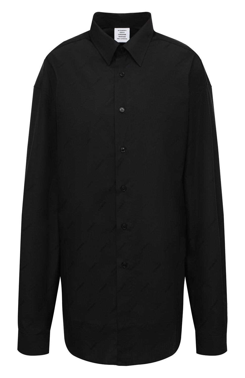 Хлопковая рубашка VETEMENTS черного цвета по цене 57550 руб., арт. UAH21SH143 1006/W, фото 1 Хлопковая рубашка VETEMENTS, арт. UAH21SH143 1006/W, фото 1