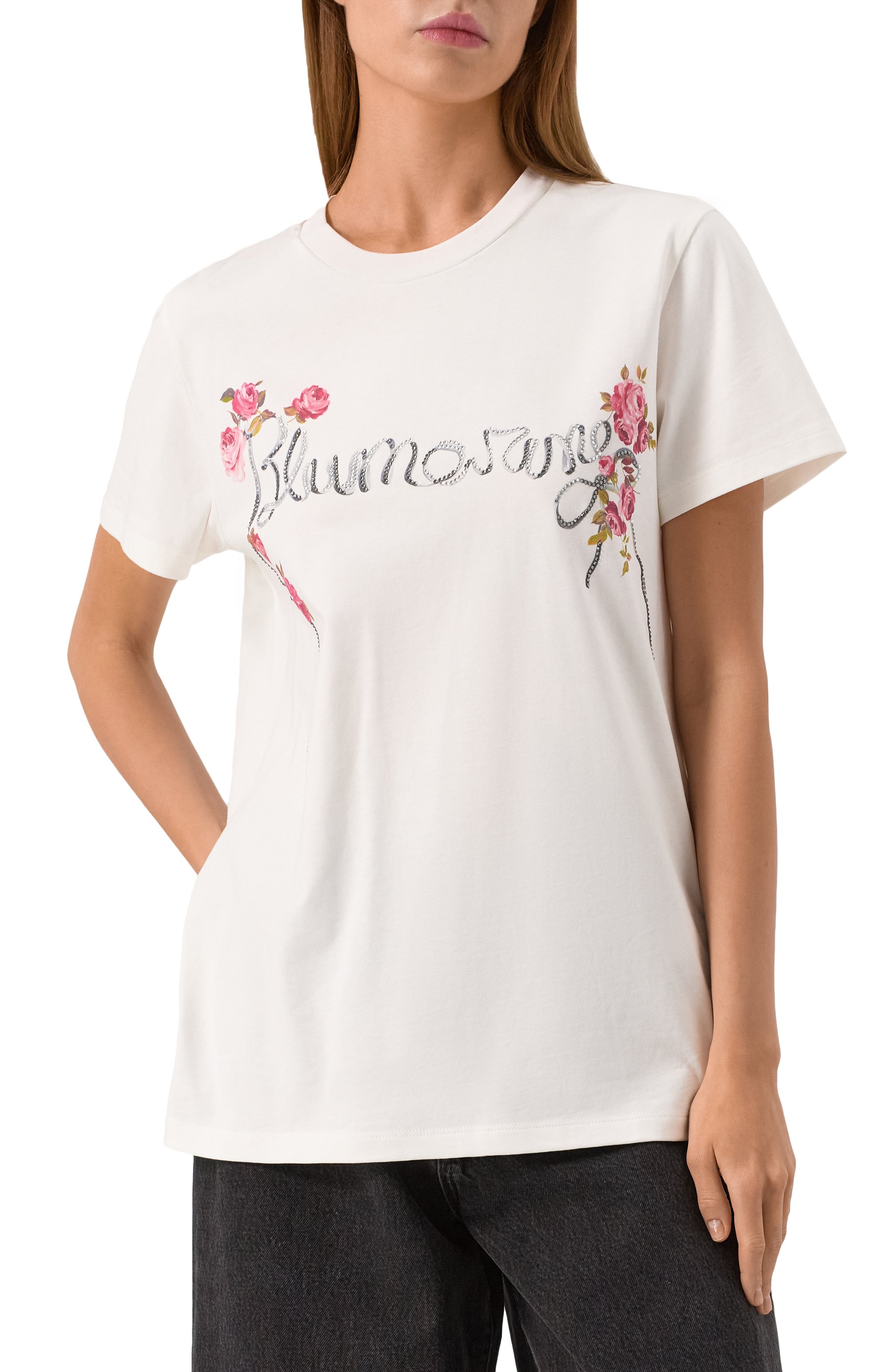 Хлопковая футболка BLUMARINE белого цвета по цене 48600 руб., арт. P522T094A, фото 3 Хлопковая футболка BLUMARINE, арт. P522T094A, фото 3