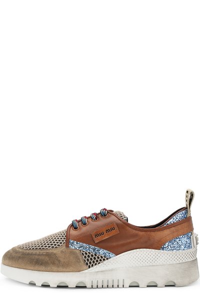 Комбинированные кроссовки с глиттер ом на шнуровке MIU MIU, арт. 5E910B/3KFR, фото 3