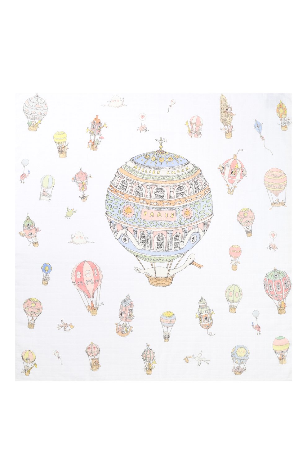 Хлопковая пеленка ATELIER CHOUX белого цвета по цене 4475 руб., арт. CARRE H0T AIR BALL00NS, фото 2 Хлопковая пеленка ATELIER CHOUX, арт. CARRE H0T AIR BALL00NS, фото 2