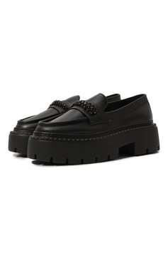 Женские кожаные лоферы bryer JIMMY CHOO черного цвета, арт. BRYER L0AFER FLAT/XXC | Фото 1 (Подошва: Платформа; Материал внутренний: Натуральная кожа; Материал сплава: Проставлено; Каблук высота: Средний; Драгоценные камни: Проставлено)