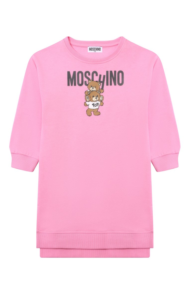 Детское хлопковое платье MOSCHINO розового цвета, арт. HDV0FE/LCA14/10-14 | Фото 1 (Рукава: Длинные; Материал внешний: Хлопок; Случай: Повседневный; Девочки Кросс-КТ: Платье-одежда; Автоматизация ТО: Проставлено; Автоматизация состава: Проставлено; Ростовка одежда: 13 - 15 лет | 158 см, 10 - 11 лет | 140 - 146см, 12 лет | 152 см)
