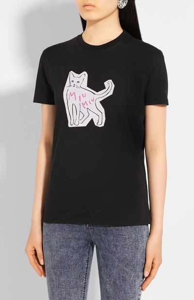 Хлопковая футболка MIU MIU, арт. MJN167-1WAR-F0002, фото 3