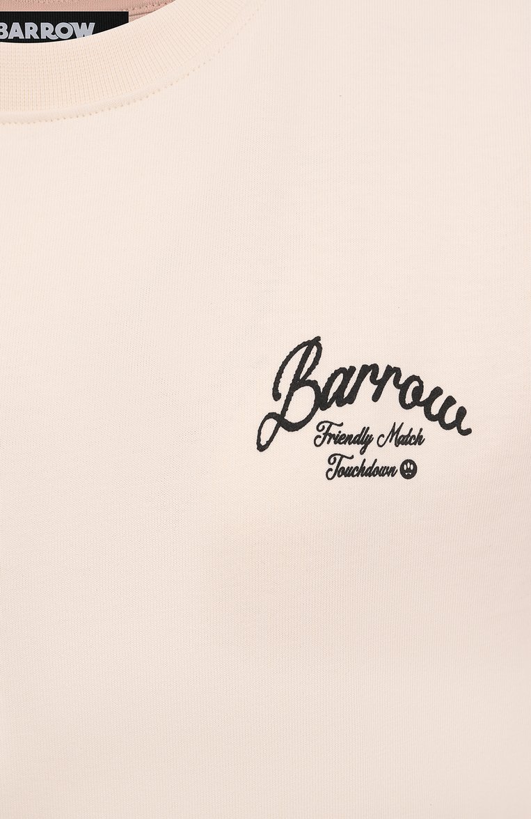 Женская хлопковая футболка BARROW кремового цвета, арт. S5BWW0TH145 | Фото 6 (Длина (для топов): Стандартные; Рукава: Короткие; Материал внешний: Хлопок; Стили: Кэжуэл; Принт: С принтом)
