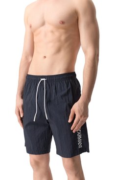 Мужские плавки-шорты EMPORIO ARMANI темно-синего цвета, арт. EM000578/AF12330 | Фото 2 (Нос: Не проставлено; Материал сплава: Проставлено; Принт: Без принта; Мужское Кросс-КТ: плавки-шорты; Материал внешний: Синтетический материал)