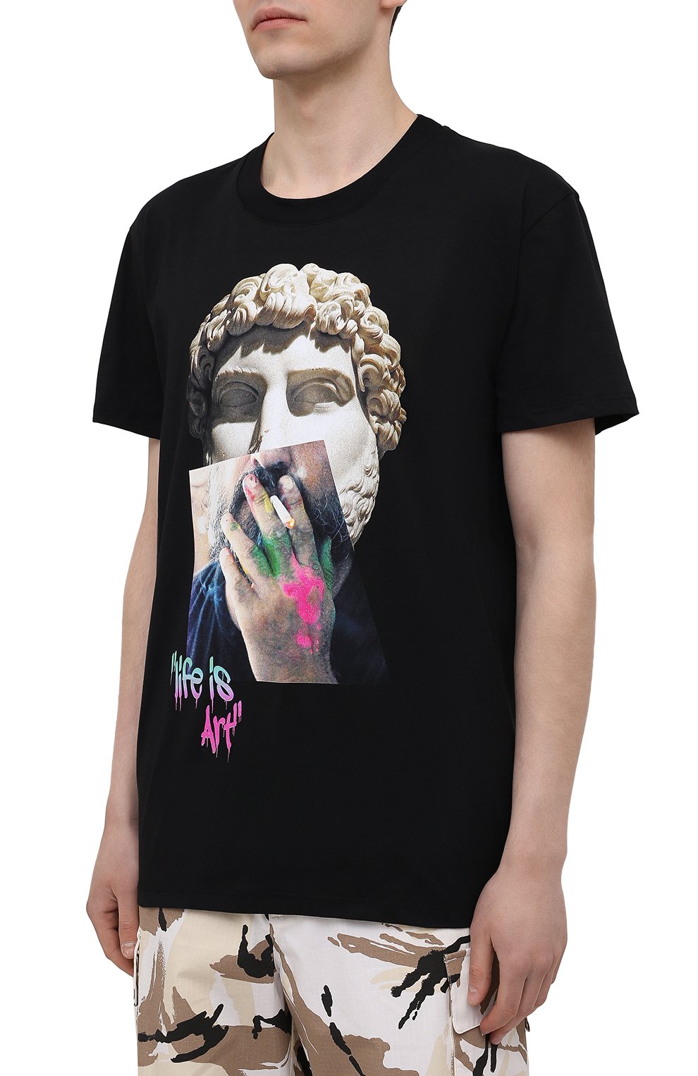 Хлопковая футболка DIEGO VENTURINO черного цвета по цене 13950 руб., арт. SS21-DV TS0 LIA, фото 3 Хлопковая футболка DIEGO VENTURINO, арт. SS21-DV TS0 LIA, фото 3